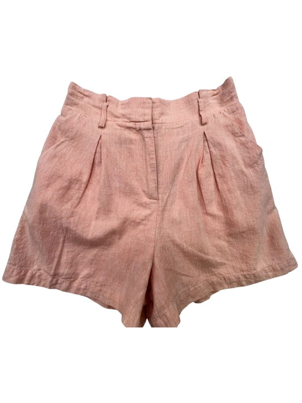 Women's High-Waisted Linen Tailored Shorts Pleated Front Size S Pink Peach